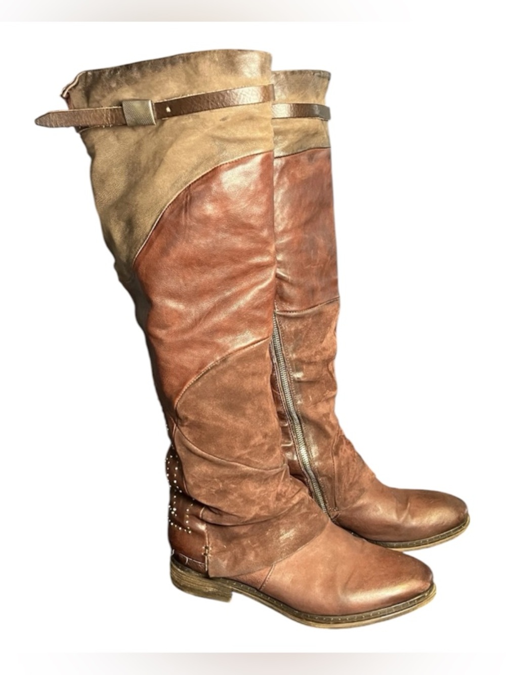 A.S.98 Women Leather Beaded Frank Over The Knee High Boots Red Brown Sz 42/11